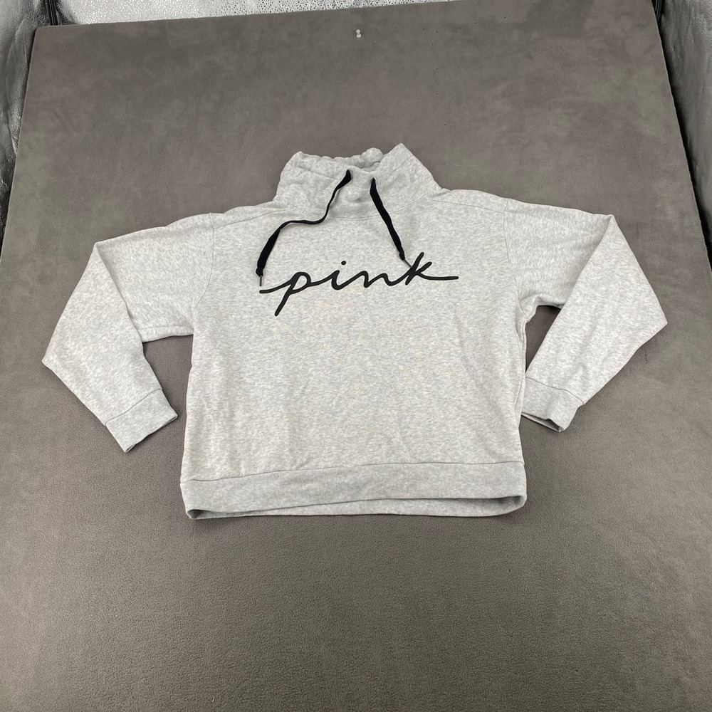 Pink Victoria's Secret Funnel Neck Sweatshirt Gray Script Logo Pullover Medium
